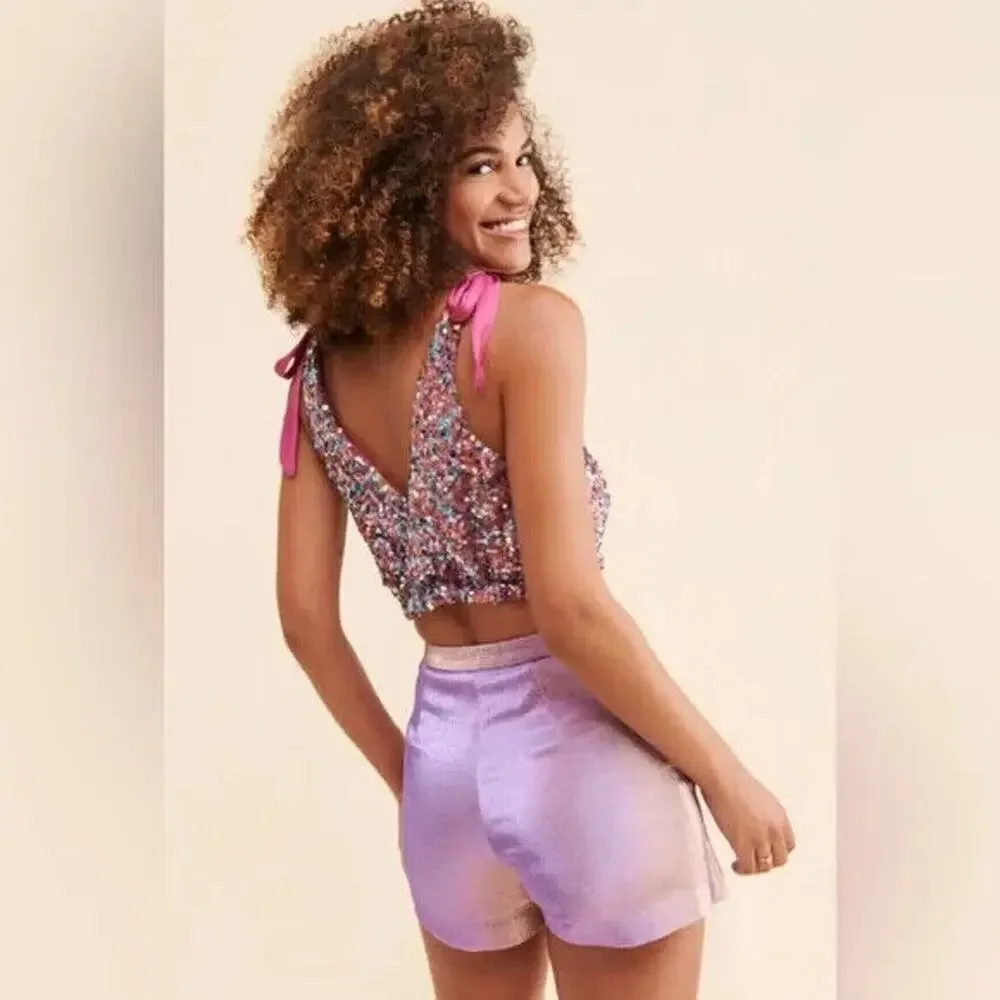 NEW Free People Intimately Big Night Sequin Crop Top Pink Women's Small